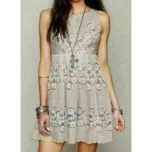 Free People Rocco Lace Mini Dress Size 4 Cream Boho Crochet Open Back